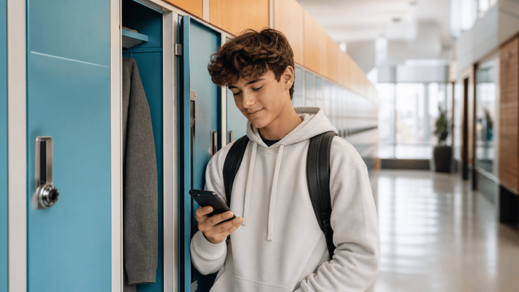 a student using locker admin app to open his locker 